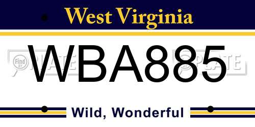 WBA885 West Virginia License Plate