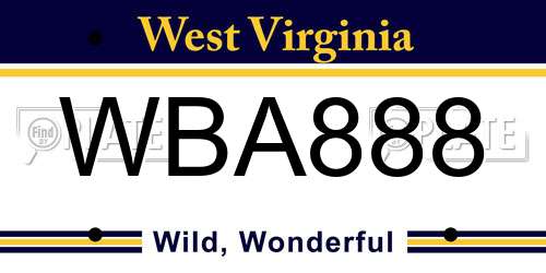 WBA888 West Virginia License Plate