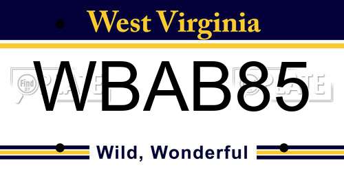 WBAB85 West Virginia License Plate