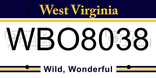 WBO8038 West Virginia License Plate