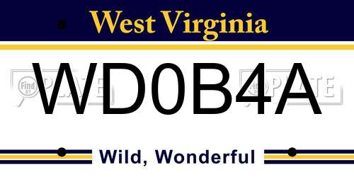 WD0B4A West Virginia License Plate