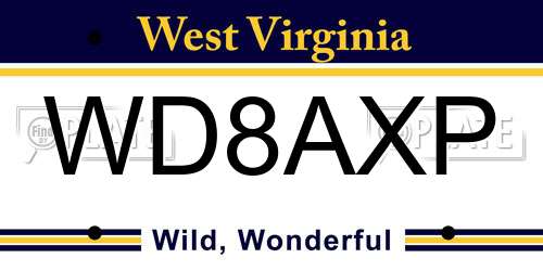 WD8AXP West Virginia License Plate