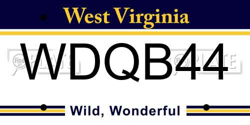 WDQB44 West Virginia License Plate