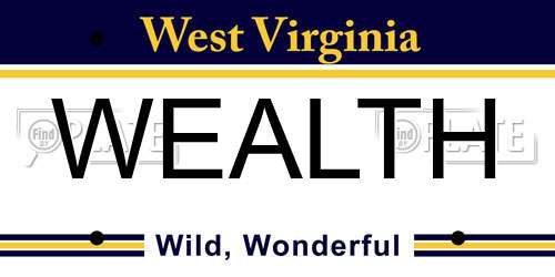 WEALTH West Virginia License Plate