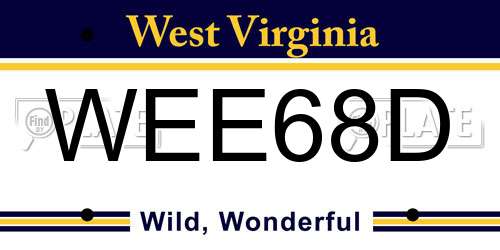 WEE68D West Virginia License Plate