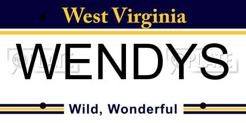 WENDYS West Virginia License Plate