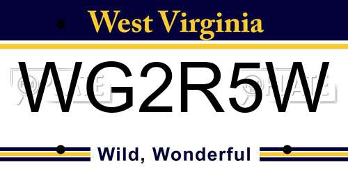 WG2R5W West Virginia License Plate