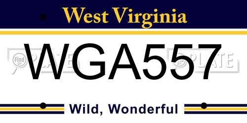 WGA557 West Virginia License Plate