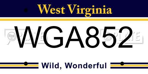 WGA852 West Virginia License Plate