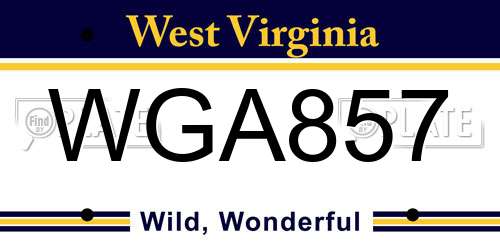 WGA857 West Virginia License Plate