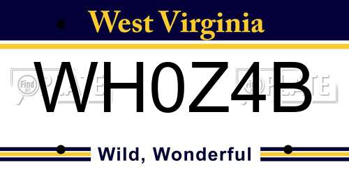 WH0Z4B West Virginia License Plate