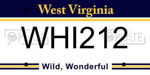 WHI212 West Virginia License Plate