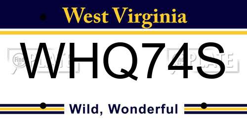 WHQ74S West Virginia License Plate