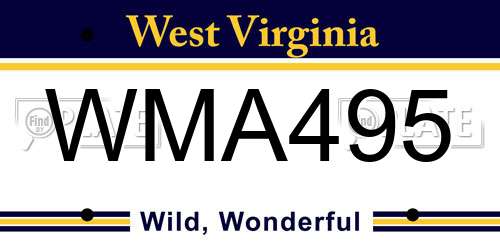 WMA495 West Virginia License Plate