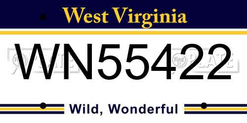 WN55422 West Virginia License Plate