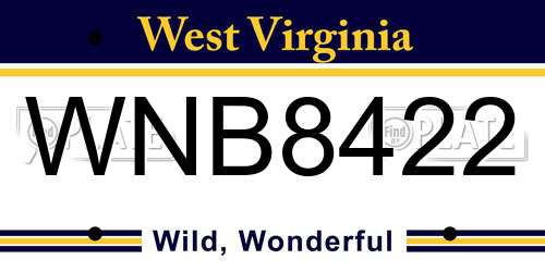 WNB8422 West Virginia License Plate