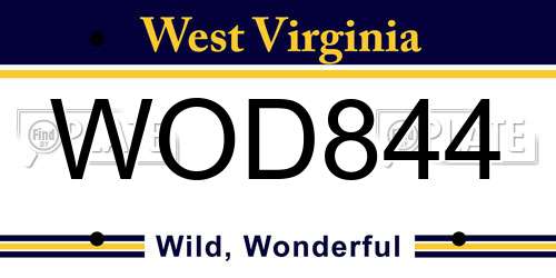 WOD844 West Virginia License Plate