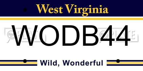 WODB44 West Virginia License Plate