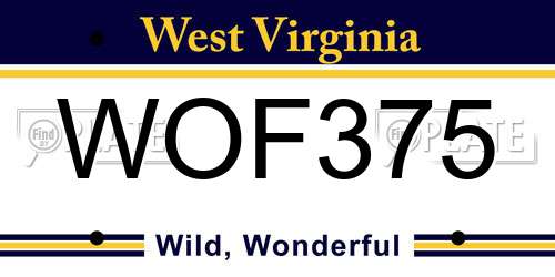 WOF375 West Virginia License Plate