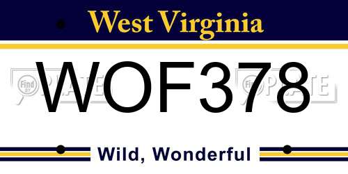 WOF378 West Virginia License Plate