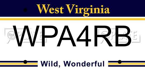 WPA4RB West Virginia License Plate