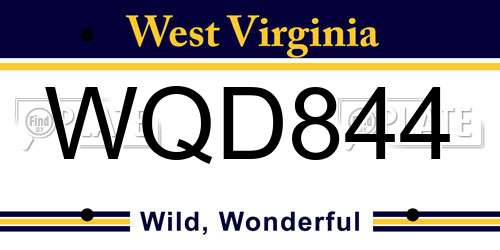 WQD844 West Virginia License Plate