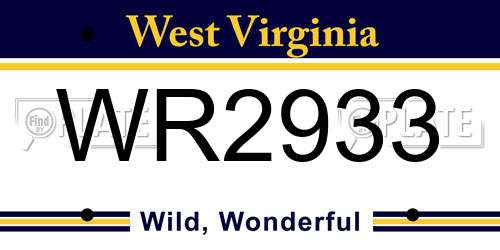 WR2933 West Virginia License Plate