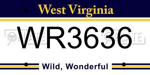WR3636 West Virginia License Plate
