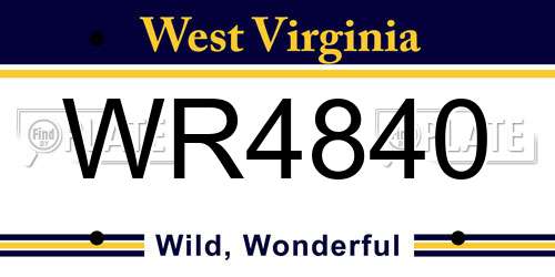 WR4840 West Virginia License Plate