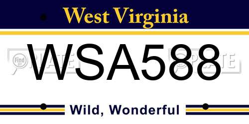 WSA588 West Virginia License Plate