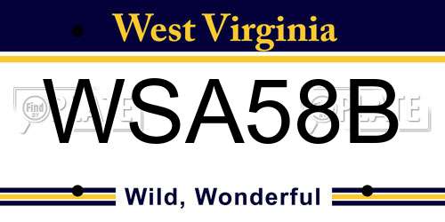 WSA58B West Virginia License Plate