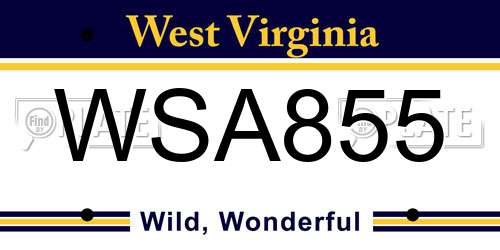 WSA855 West Virginia License Plate