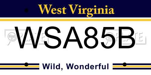 WSA85B West Virginia License Plate