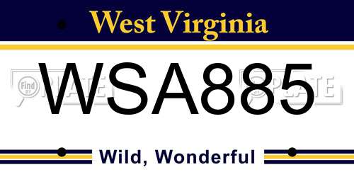 WSA885 West Virginia License Plate
