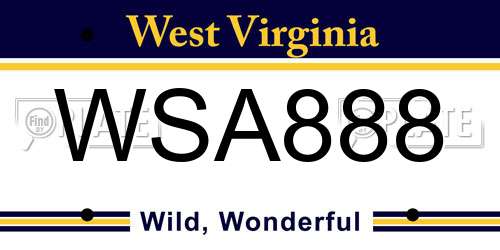 WSA888 West Virginia License Plate