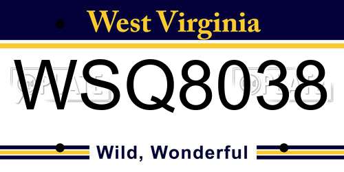 WSQ8038 West Virginia License Plate