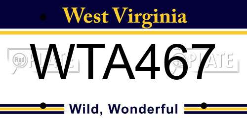 WTA467 West Virginia License Plate