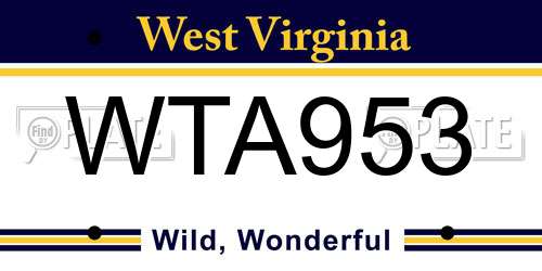 WTA953 West Virginia License Plate