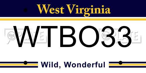 WTBO33 West Virginia License Plate