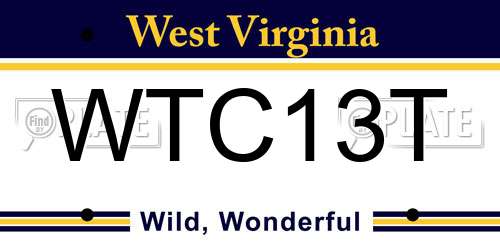 WTC13T West Virginia License Plate