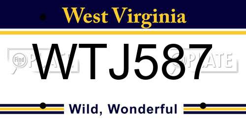 WTJ587 West Virginia License Plate