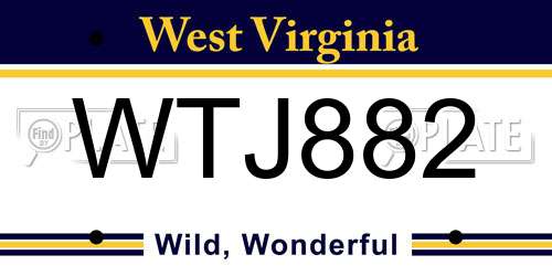 WTJ882 West Virginia License Plate