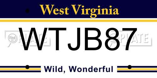WTJB87 West Virginia License Plate