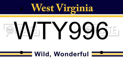 WTY996 West Virginia License Plate
