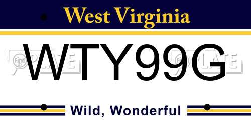 WTY99G West Virginia License Plate