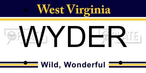 WYDER West Virginia License Plate