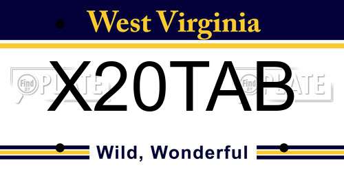 X20TAB West Virginia License Plate