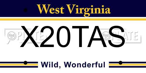X20TAS West Virginia License Plate