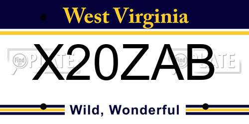 X20ZAB West Virginia License Plate