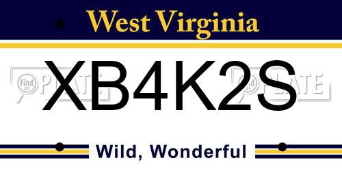 XB4K2S West Virginia License Plate